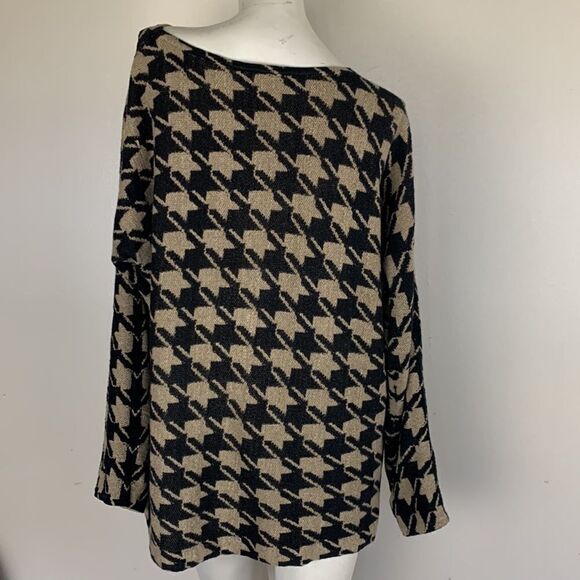 J.Jill tunic sweater shirt top size medium houndstooth pattern tan black M JJill - Picture 2 of 9